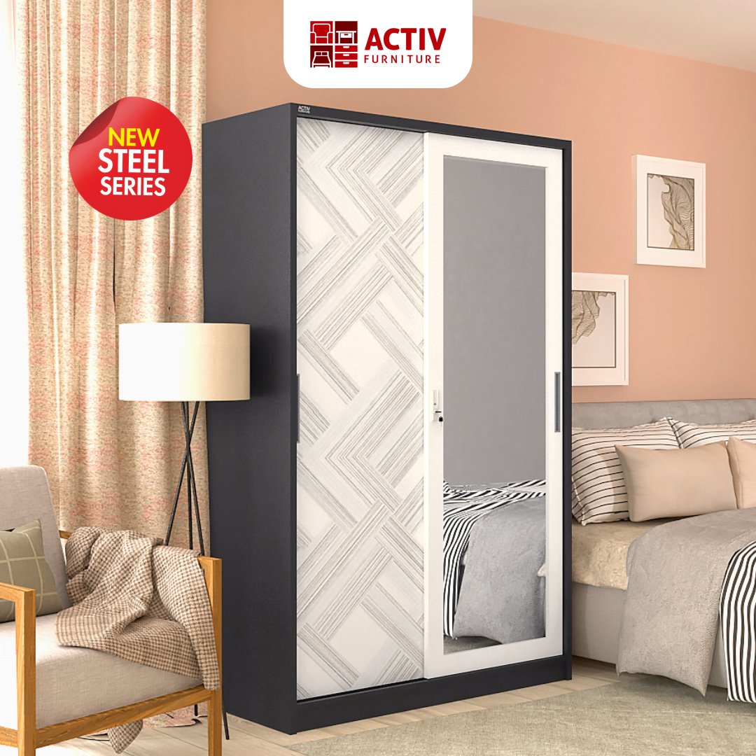 Forte SL 121 B_Dark Grey – White Line_Lemari Pakaian_Lemari Besi_Ruang Kamar_Cover_Activ Furniture