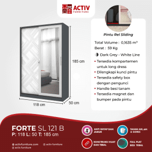 Forte SL 121 B_Dark Grey - White Line_Lemari Pakaian_Lemari Besi_Lemari sliding besi_Ruang Kamar_Konten USP 2_Activ Furniture