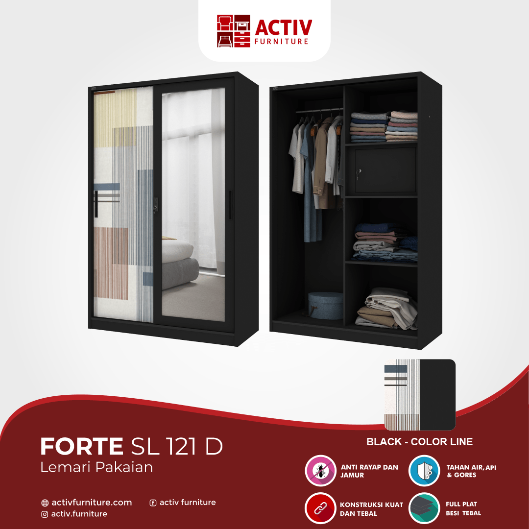 Forte SL 121 D_Black – Color Line_Lemari Pakaian_Lemari Besi_Ruang Kamar_Detail Warna_Activ Furniture