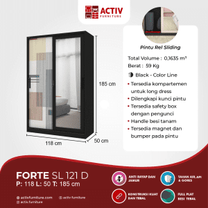 Forte SL 121 D_Black - Color Line_Lemari Sliding Besi_Lemari Pakaian_Lemari Besi_Ruang Kamar_Activ Furniture