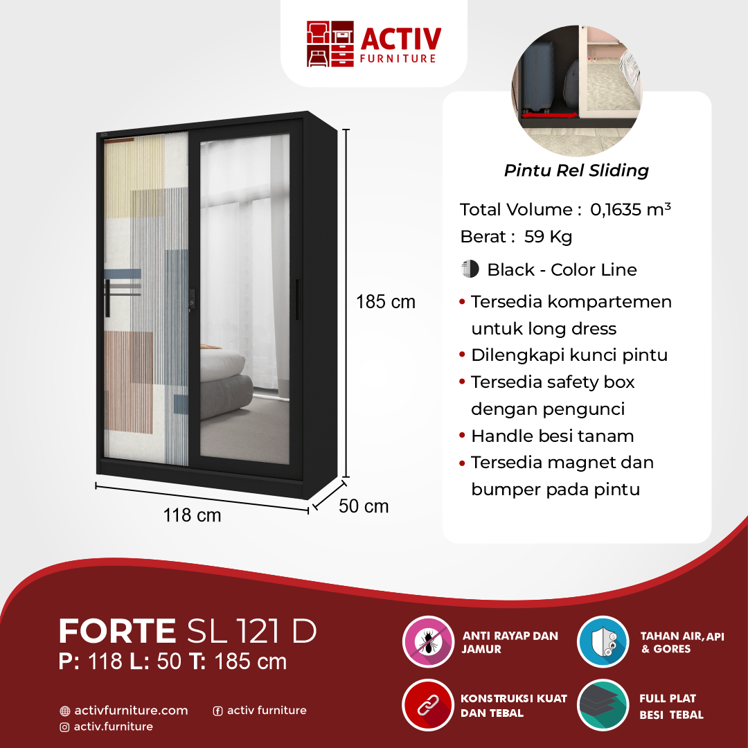 Forte SL 121 D_Black – Color Line_Lemari Pakaian_Lemari Besi_Ruang Kamar_Konten USP 2_Activ Furniture