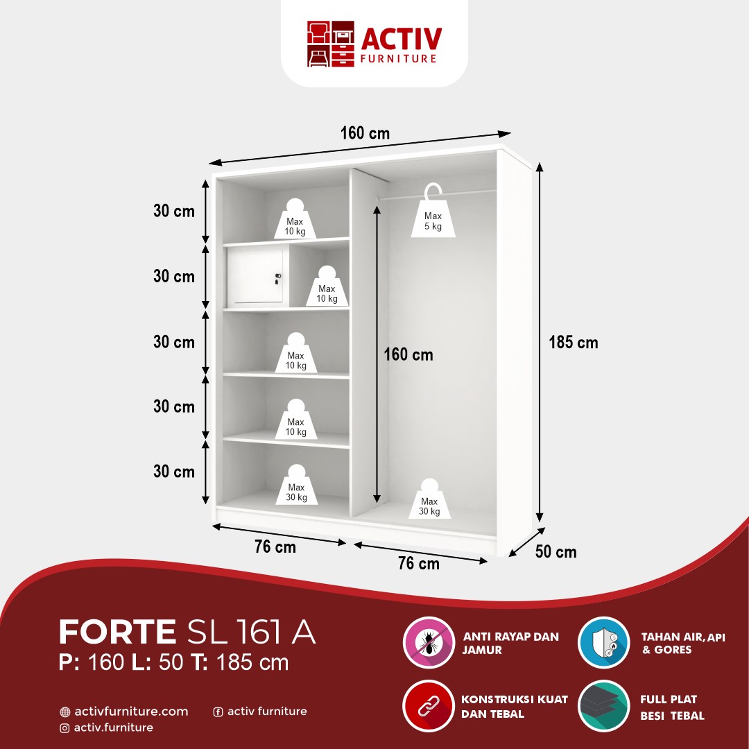 Forte SL 161 A_White – White Teak_Lemari Pakaian_Lemari Besi_Ruang Kamar_Outline_Activ Furniture