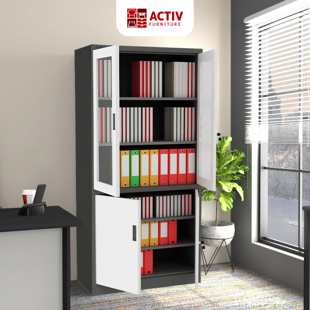 Forte SWB 91 B_Dark Grey – White_Lemari Buku_Book Case_Ruang Kantor_Ruang Kerja_Cover 2_Activ Furniture