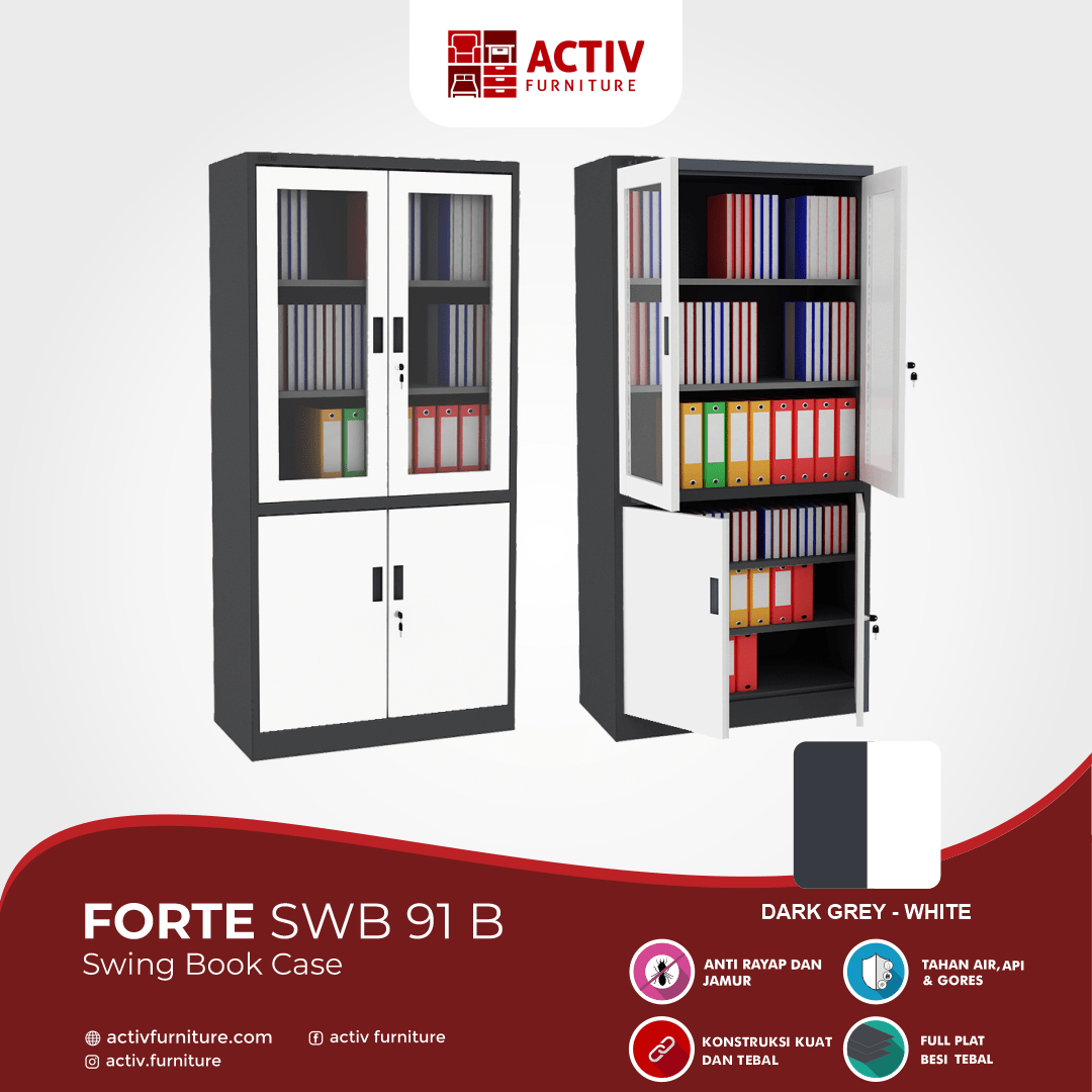 Forte SWB 91 B_Dark Grey – White_Lemari Buku_Book Case_Ruang Kantor_Ruang Kerja_Detail Warna_Activ Furniture