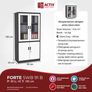 1. Forte SWB 91 B_Dark Grey - White_Lemari Buku_Book Case_Ruang Kantor_Ruang Kerja_Cover_Activ Furniture