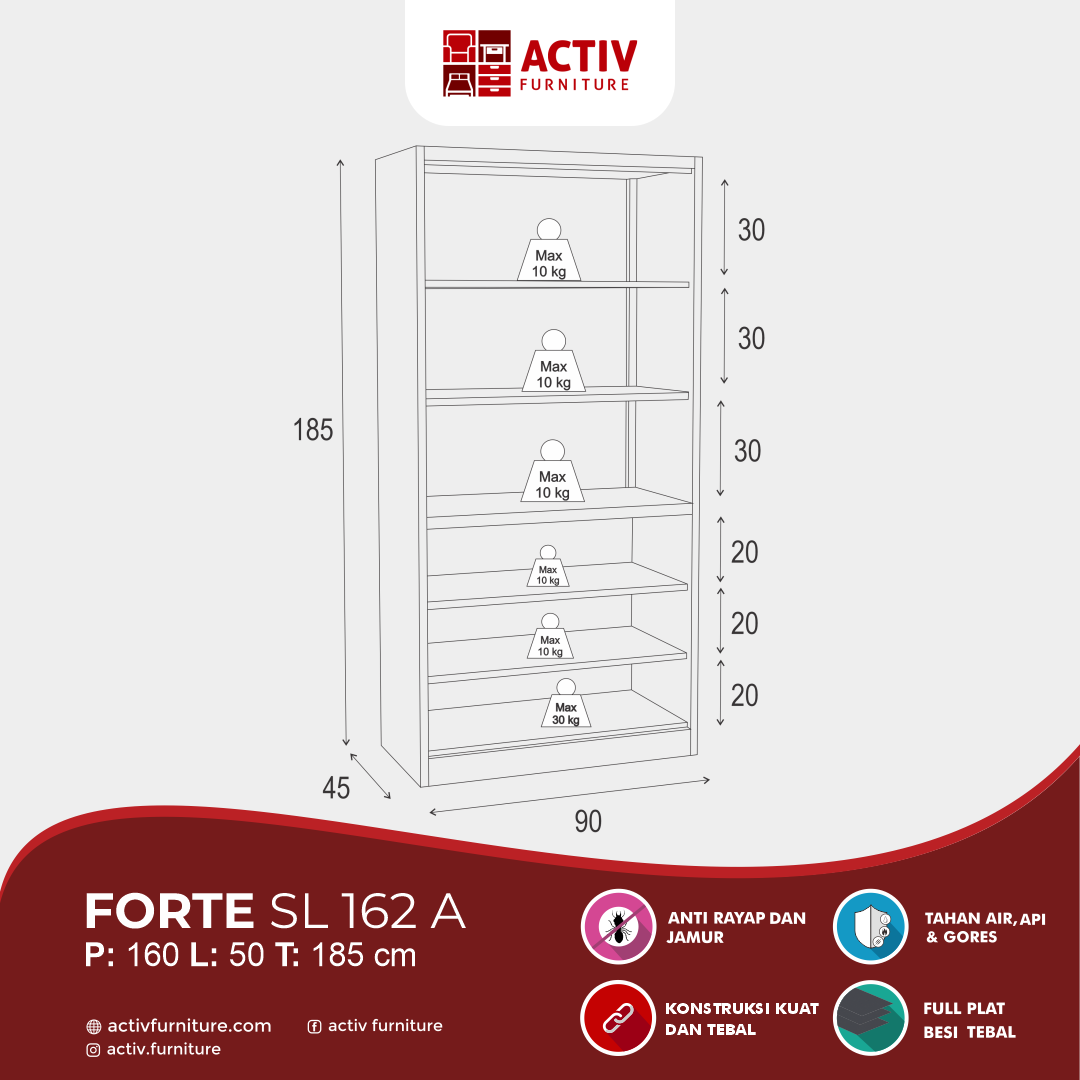 Forte SWB 91 B_Dark Grey – White_Lemari Buku_Book Case_Ruang Kantor_Ruang Kerja_Outline_Activ Furniture