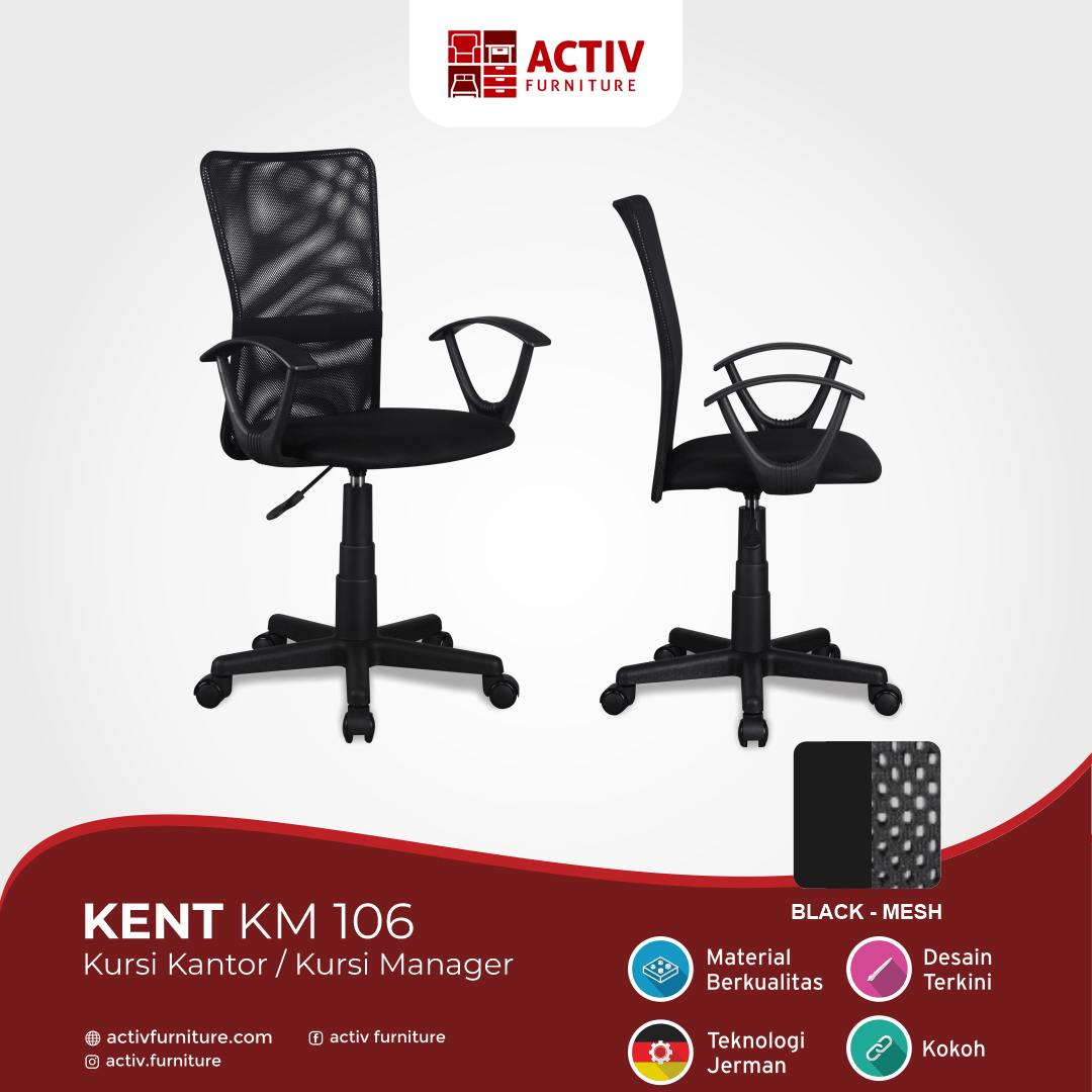 Kent KM 106_Black – Mesh_Kursi Kantor_Kursi Kerja_Kursi Manager_Detail Warna_Activ Furniture