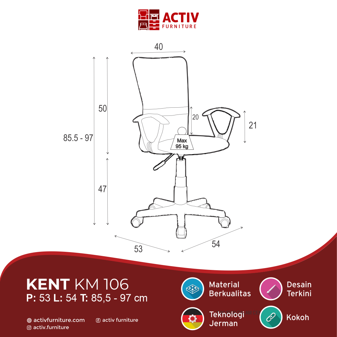 Kent KM 106_Black – Mesh_Kursi Kantor_Kursi Kerja_Kursi Manager_Outline_Activ Furniture