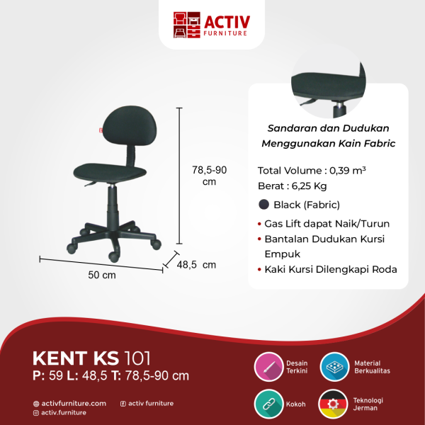 Kursi Kantor – Kent KS 101 Black – Activ Furniture