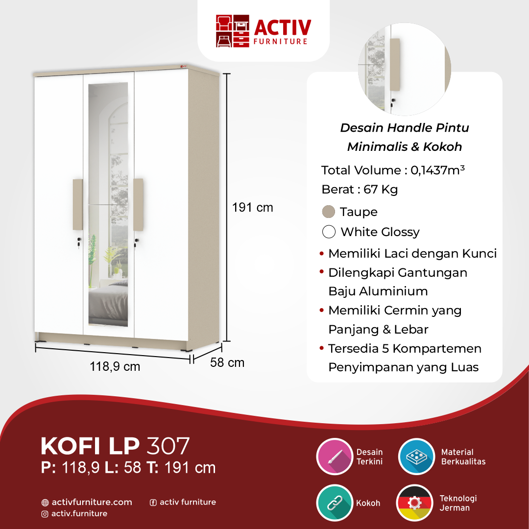 Kofi LP 307_Taupe – White Glossy
