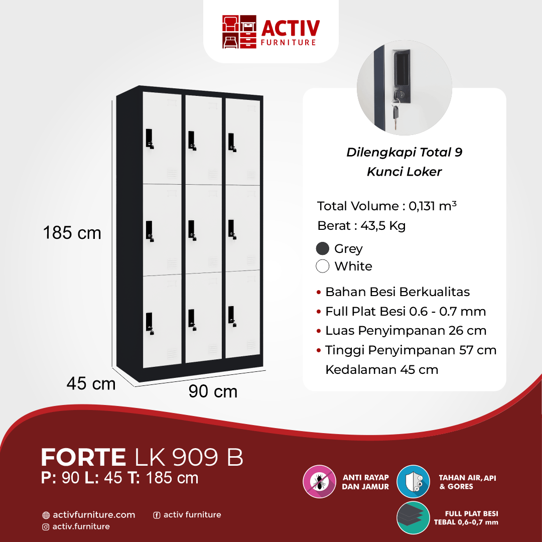 Activ Furniture_Forte LK 909_Loker Besi_Lemari Kantor_Ruang Kantor_Ruang Sekolah