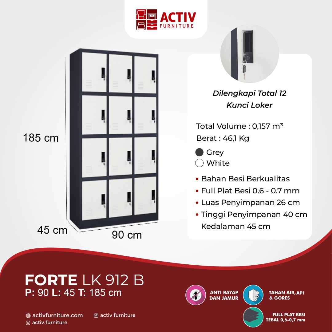 Activ Furniture_Forte LK 912_Loker Besi_Lemari Kantor_Ruang Kantor_Ruang Sekolah