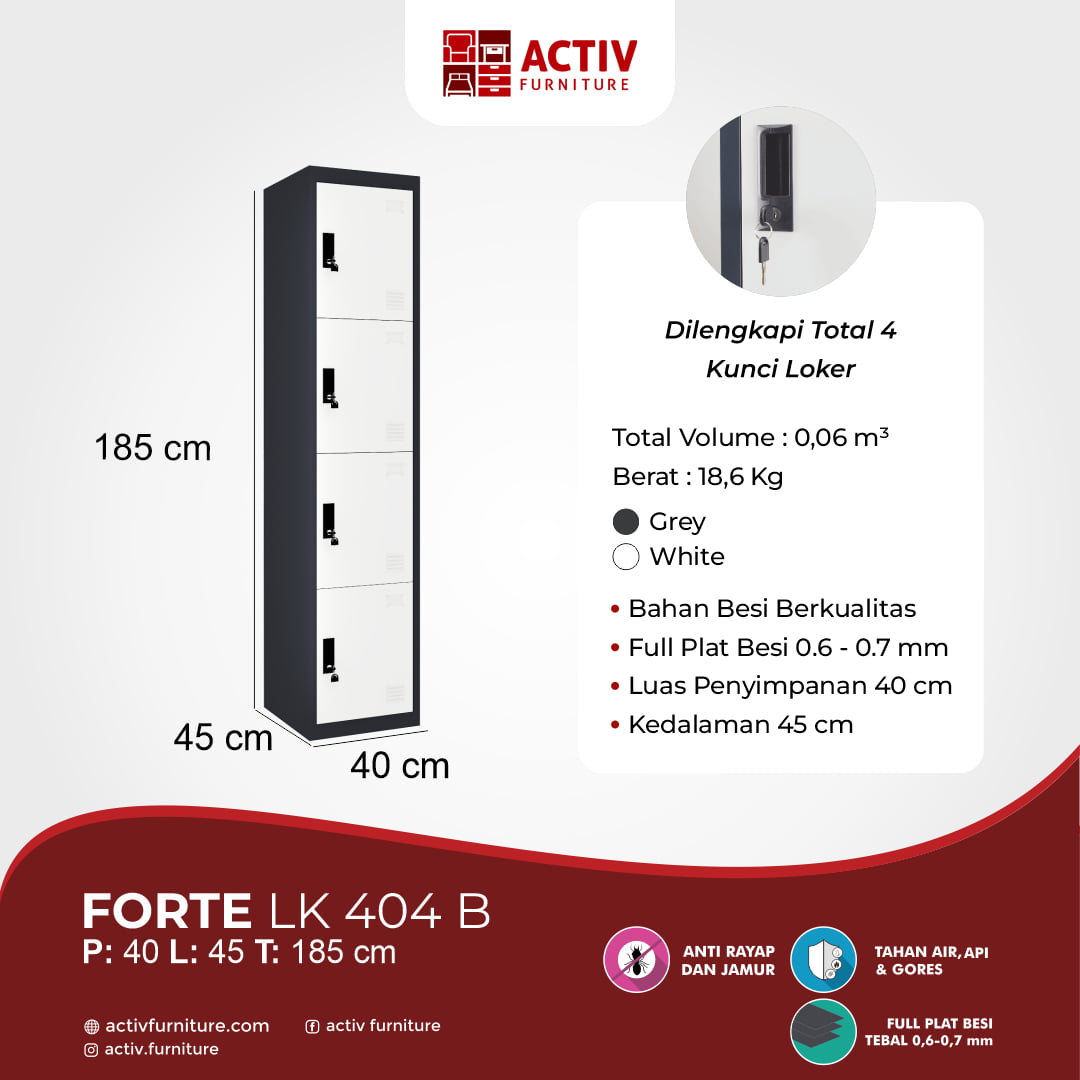 Activ Furniture_Forte LK 404_Loker Besi_Lemari Kantor_Ruang Kantor_Ruang Sekolah