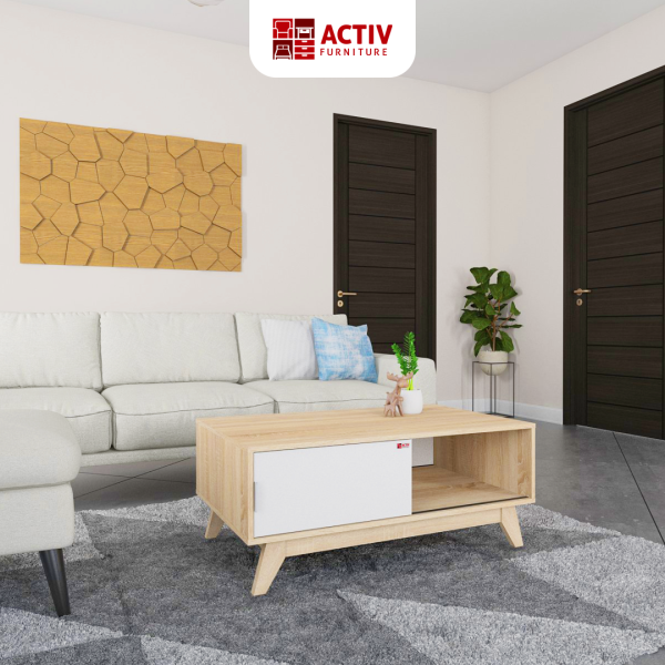 Meja Tamu / Coffee Table – Lotus CFT 90 (Sonoma Oak – White) – Activ Furniture