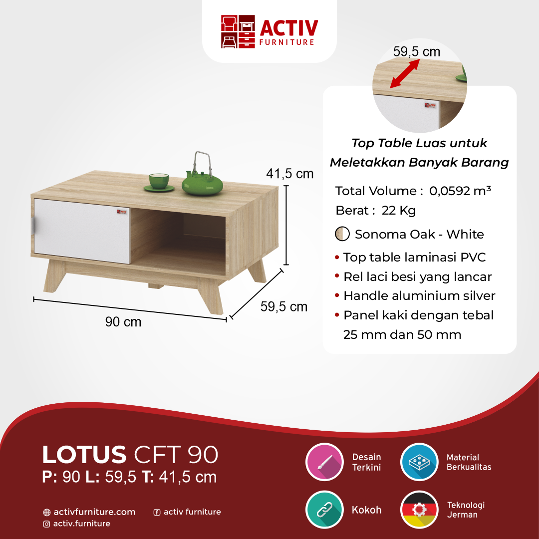 Lotus CFT 90_Meja Tamu_Coffee Table_Ruang Tamu_Konten USP_Activ Furniture
