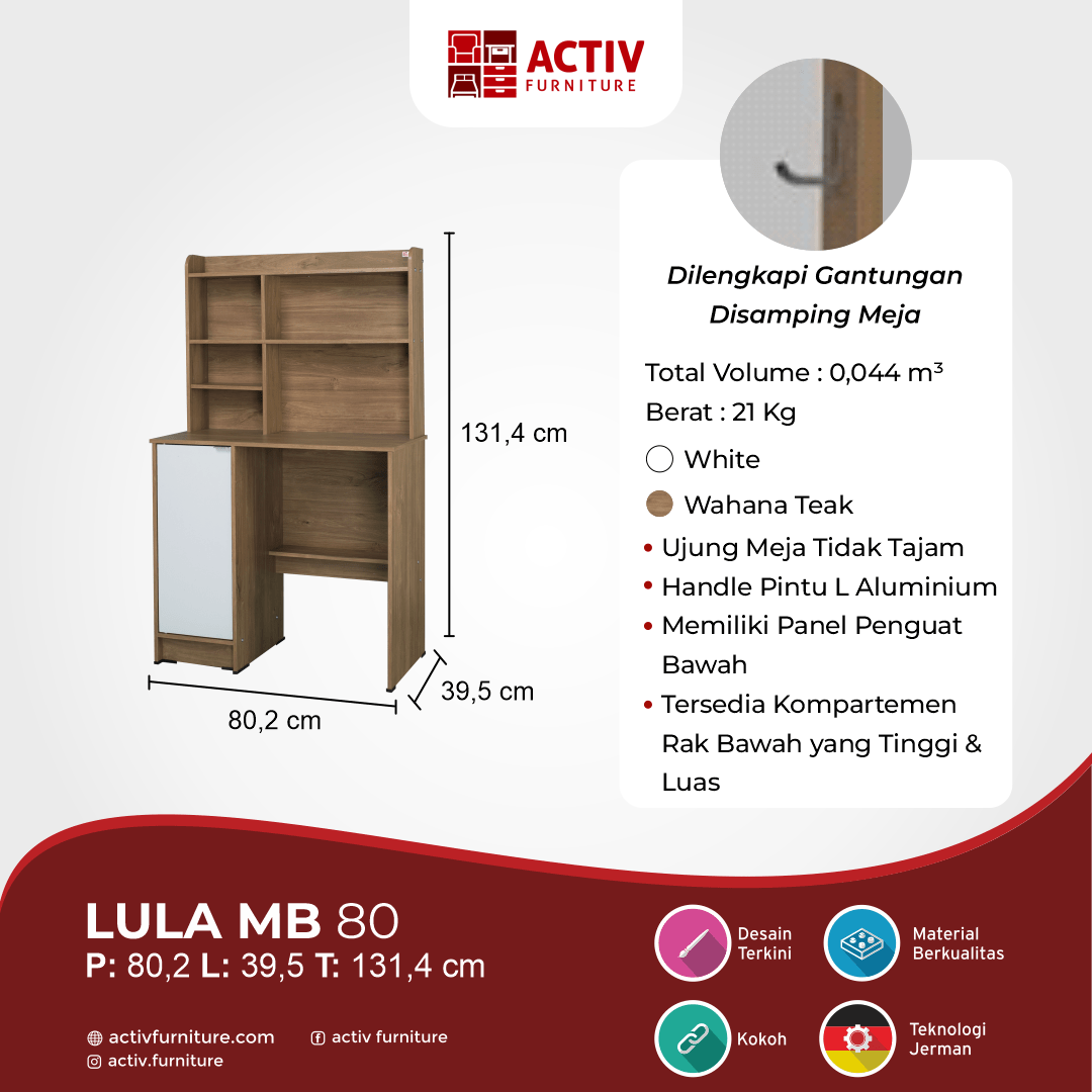 Activ Furniture_Lula MB 80_Lula Series_Ruang Anak_Furniture Anak_Meja Belajar_Ruang Tidur