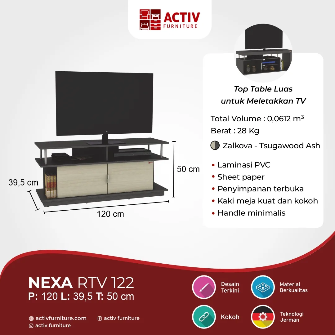 Nexa RTV 122_Zalkova – Tsugawood Ash_Rak TV_Lemari TV_Activ Furniture