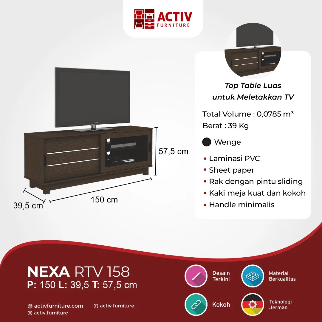 Nexa RTV 158_Wenge_Rak TV_Lemari TV_Activ Furniture