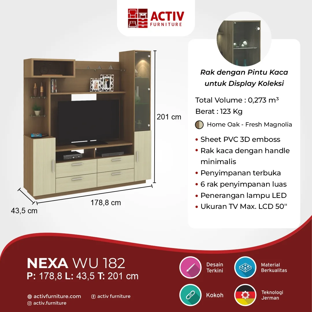 Nexa WU 182_Home Oak – Fresh Magnolia_Rak TV_Lemari TV_Buffet_Kabinet TV_Ruang Tamu_Activ Furniture
