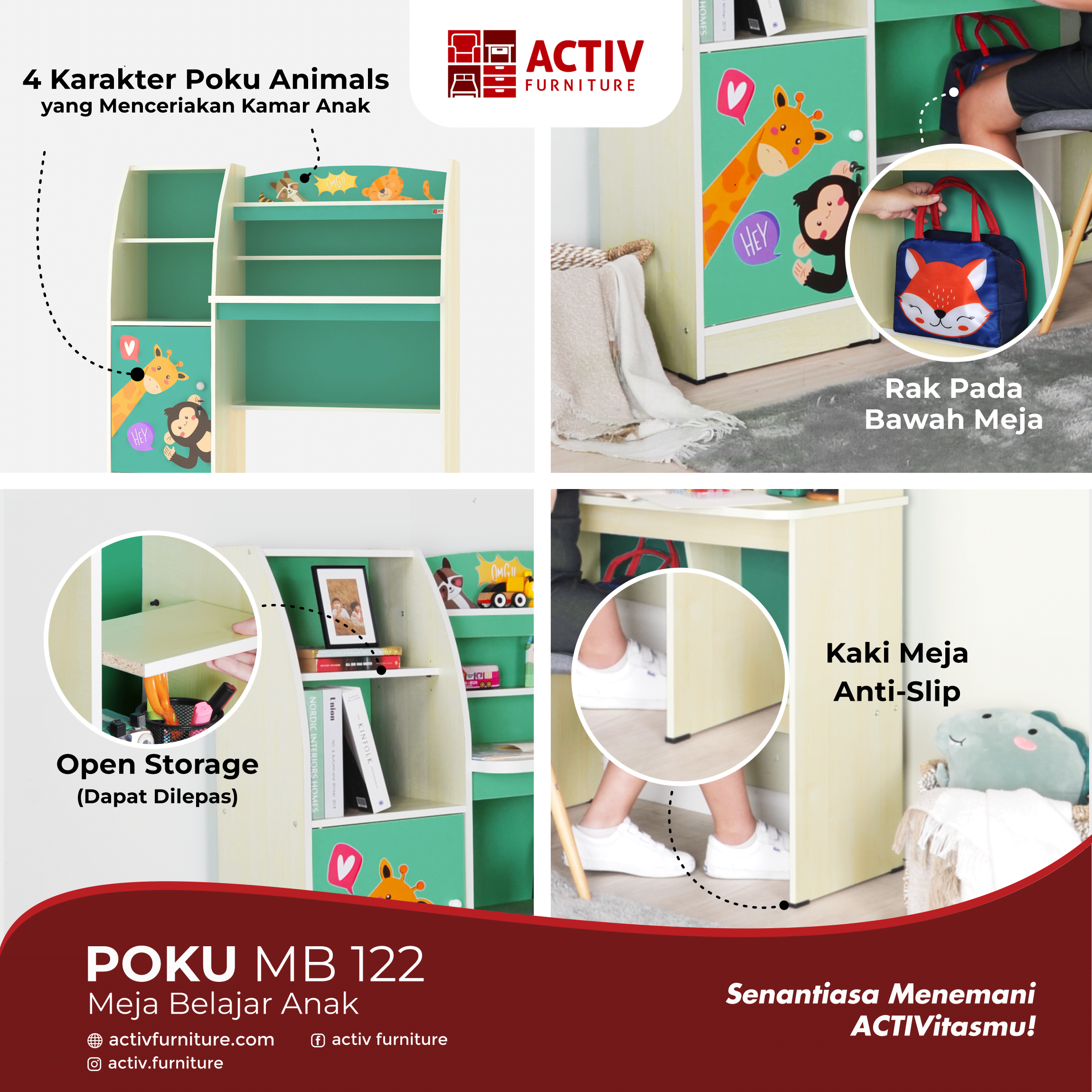 Poku MB 122_White Maple – Turquoise_Meja Belajar Anak_Ruang Kamar_Ruang Anak_Copywriting Rev 4_Activ Furniture