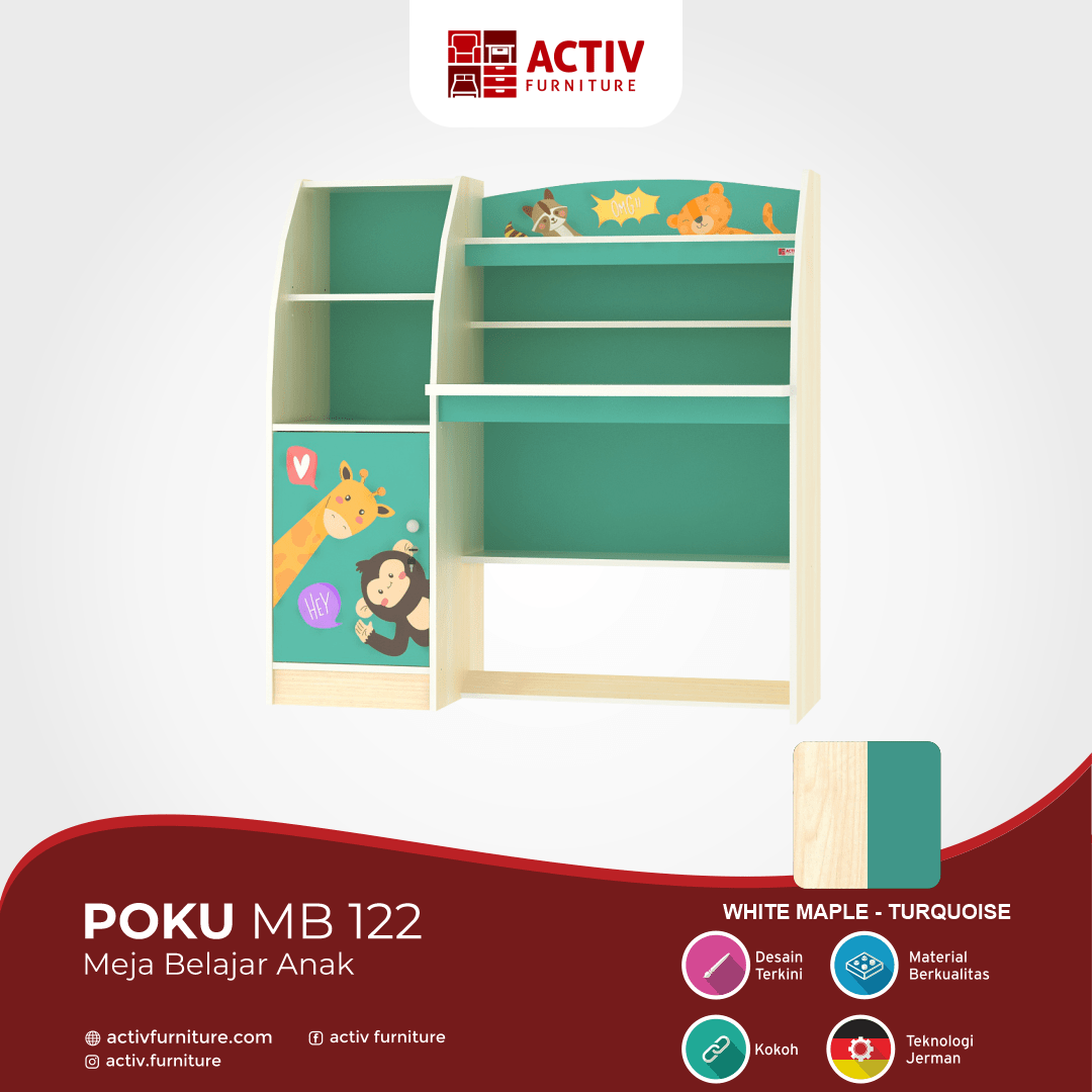 Poku MB 122_White Maple – Turquoise_Meja Belajar Anak_Ruang Kamar_Ruang Anak_Detail Warna_Activ Furniture