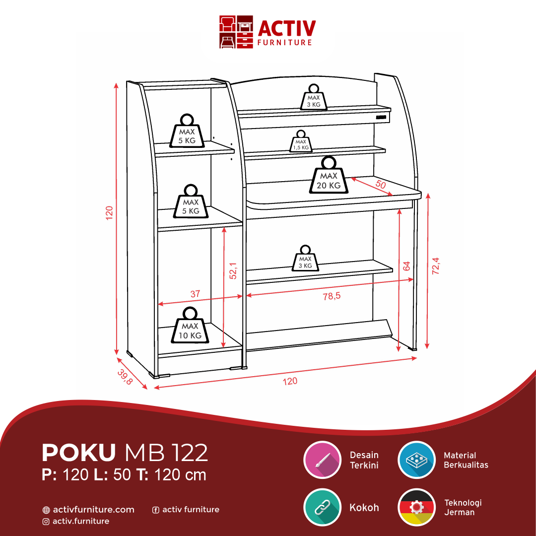 Poku MB 122_White Maple – Turquoise_Meja Belajar Anak_Ruang Kamar_Ruang Anak_Outline_Activ Furniture