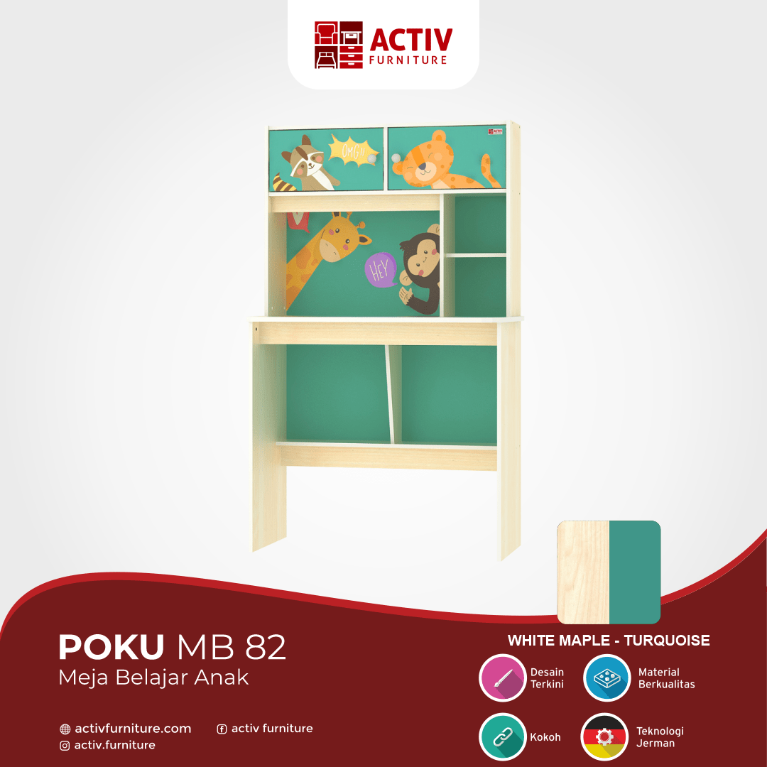 Poku MB 82_White Maple – Turquoise_Meja Belajar Anak_Ruang Kamar_Ruang Anak_Detail Warna_Activ Furniture