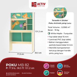 Poku MB 82_White Maple - Turquoise_Meja Belajar Anak_Ruang Kamar_Ruang Anak_Detail Warna_Activ Furniture