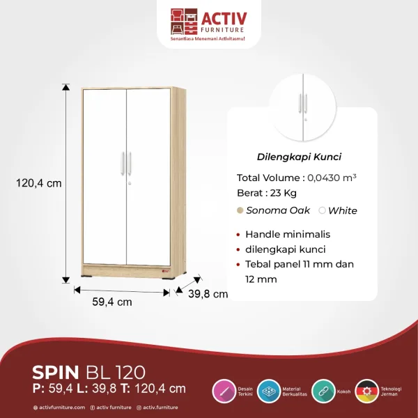 Lemari Pakaian / Baby Locker – Spin BL 120 (Sonoma Oak – White) – Activ Furniture