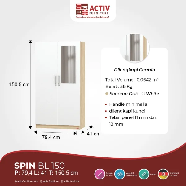 Lemari Pakaian / Baby Locker – Spin BL 150 (Sonoma Oak – White) – Activ Furniture