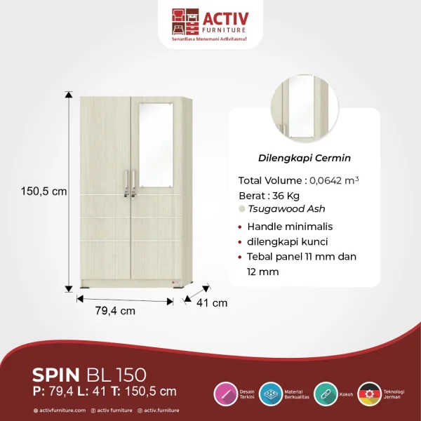 Lemari Pakaian / Baby Locker – Spin BL 150 (Tsugawood Ash) – Activ Furniture