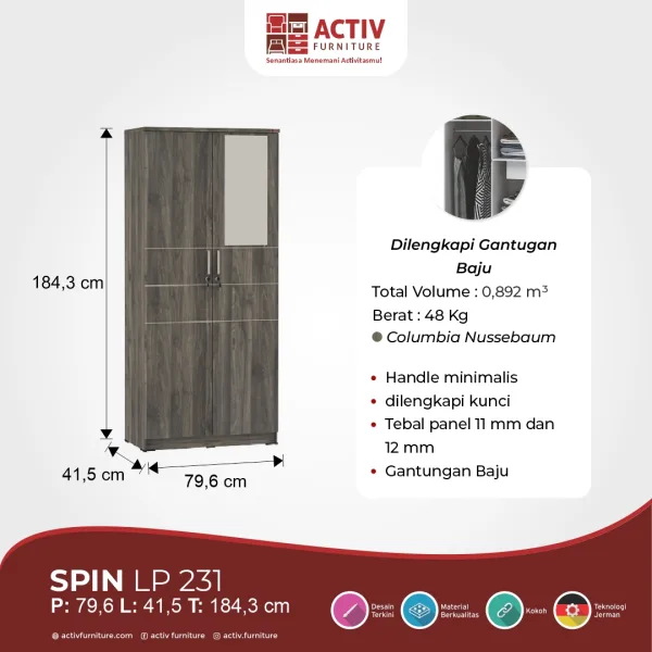 Lemari Pakaian – Spin LP 231 (Columbia Nussebaum) – Activ Furniture