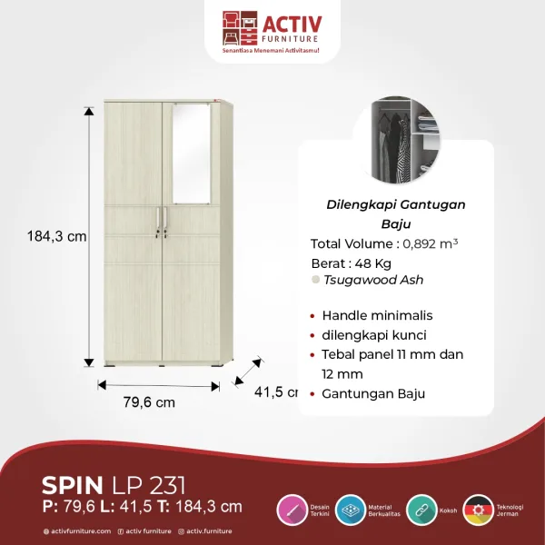 Lemari Pakaian – Spin LP 231 (Tsugawood Ash) – Activ Furniture
