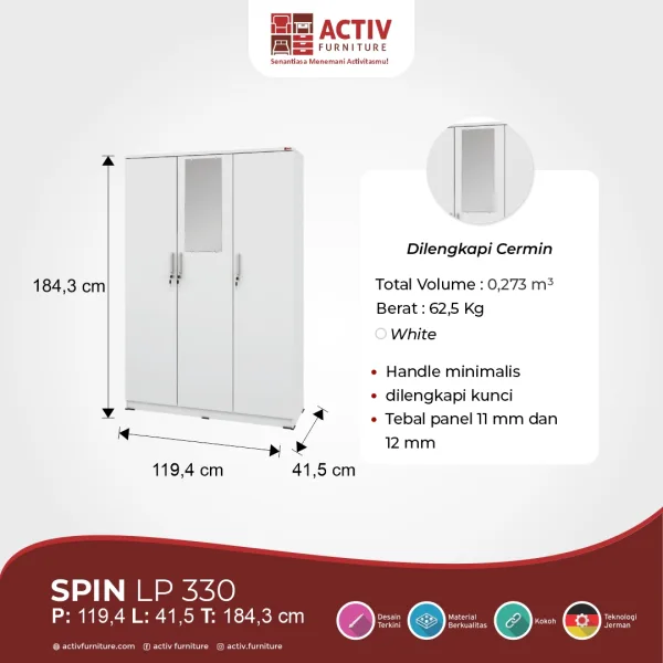 Lemari Pakaian 3 Pintu – Spin LP 330 – Activ Furniture