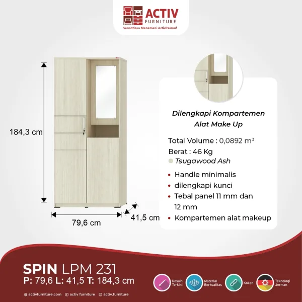 Lemari Pakaian – Spin LPM 231 (Tsugawood Ash) – Activ Furniture