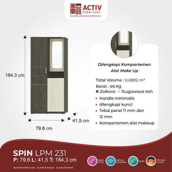 Lemari Pakaian – Spin LPM 231 (Zalkova – Tsugawood Ash) – Activ Furniture