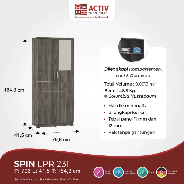 Lemari Pakaian – Spin LPR 231 (Columbia Nussebaum) – Activ Furniture