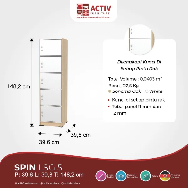 Lemari Serba Guna / Rak Serba Guna – Spin LSG 5 (Sonoma Oak – White) – Activ Furniture