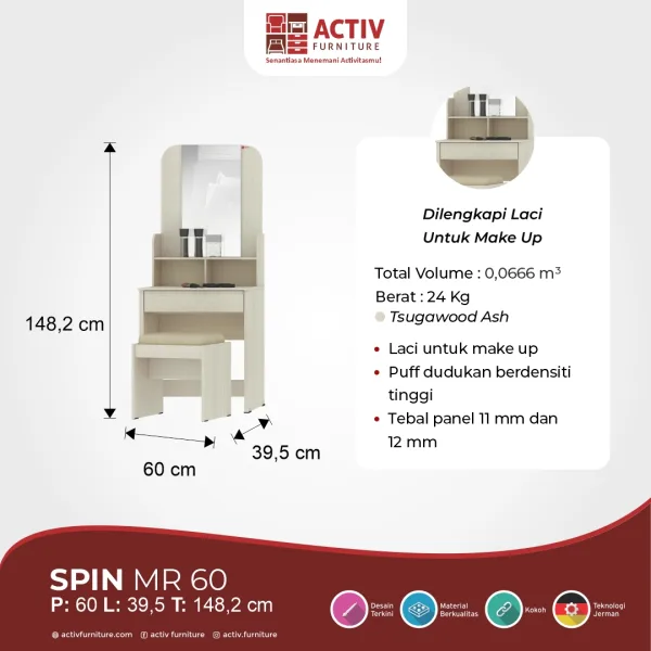 Meja Rias – Spin MR 60 (Tsugawood Ash) – Activ Furniture