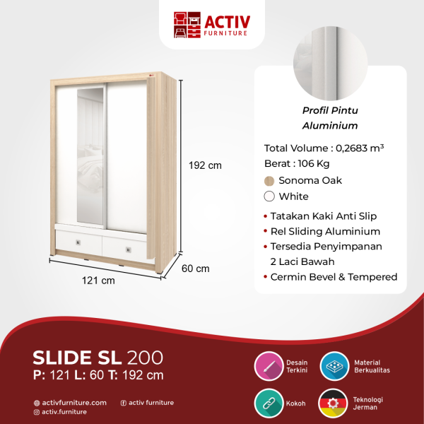 Lemari Pakaian Sliding / Lemari Pakaian – Slide SL 200 – Activ Furniture