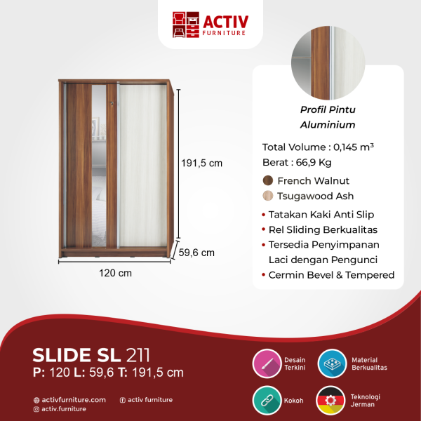 Lemari Pakaian Sliding / Lemari Pakaian – Slide SL 211 – Activ Furniture