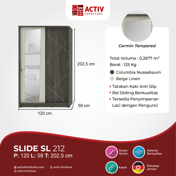 Lemari Pakaian Sliding / Lemari Pakaian – Slide SL 212 – Activ Furniture