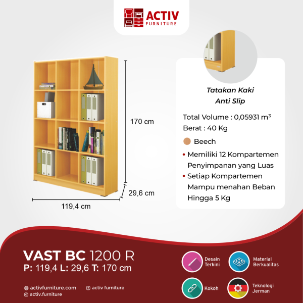 Rak Buku / Rak Serbaguna – Vast BC 1200 R (Beech) – Activ Furniture