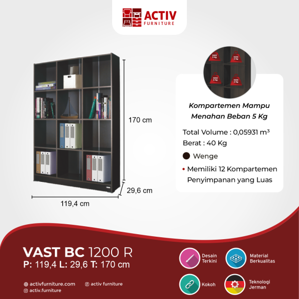 Rak Buku / Rak Serbaguna – Vast BC 1200 R (Wenge) – Activ Furniture