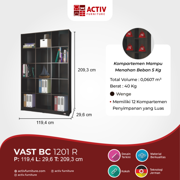 Rak Buku / Rak Serbaguna – Vast BC 1201 R (Wenge) – Activ Furniture