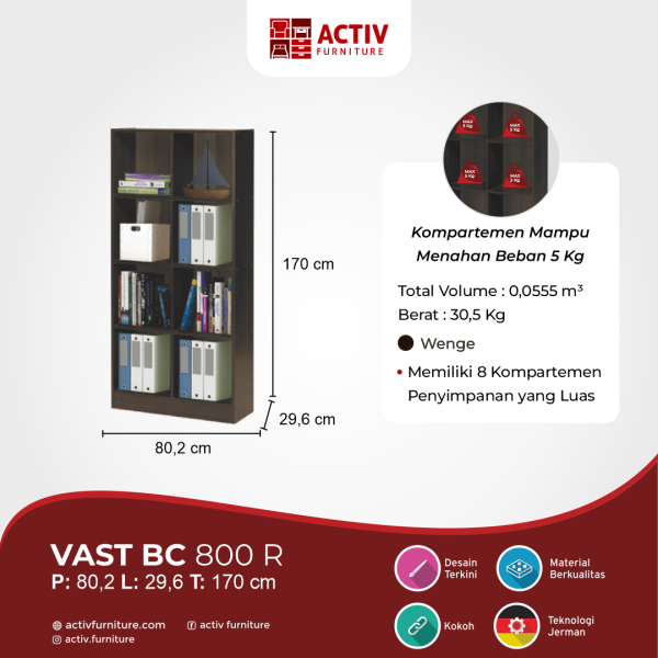 Rak Buku / Rak Serbaguna – Vast BC 800 R (Wenge) – Activ Furniture
