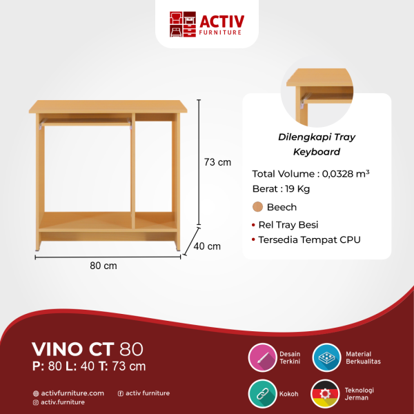 Meja Komputer / Meja Kerja – Vino CT 80 – Activ Furniture