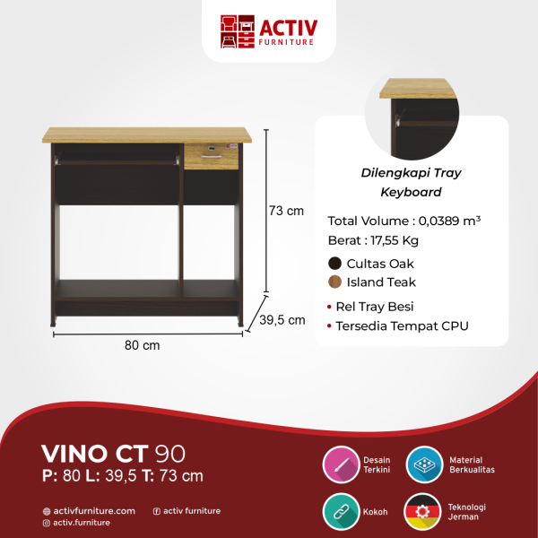 Meja Komputer / Meja Kerja – Vino CT 90 – Activ Furniture