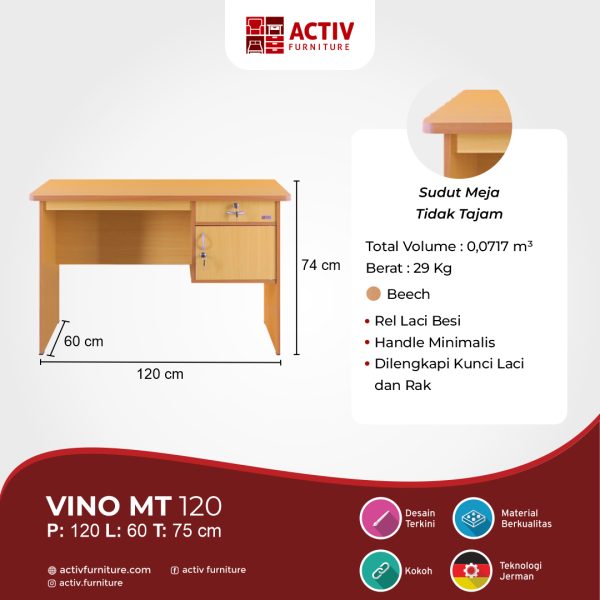 Meja Kerja / Meja Tulis – Vino MT 120 – Activ Furniture