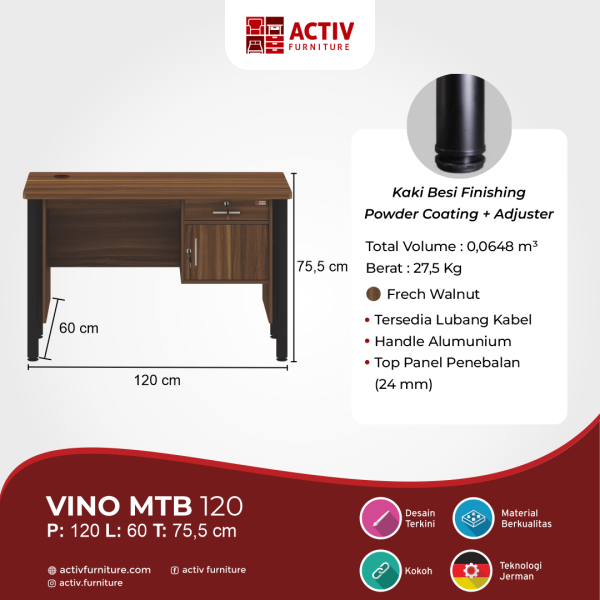 Meja Kerja / Meja Tulis – Vino MTB 120 – Activ Furniture